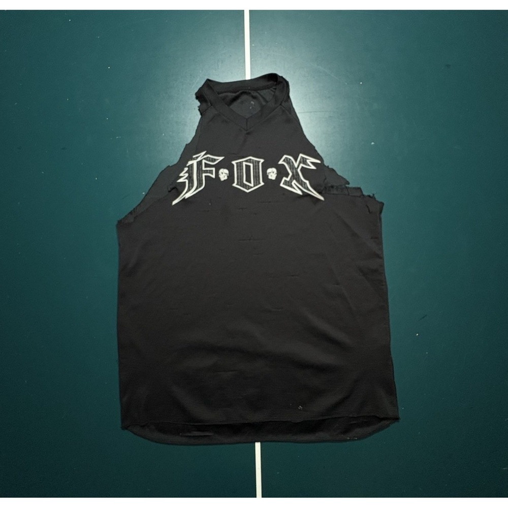 Fox Racing Thrashed‎ Cut Jersey Men's Large Black Skull Logo Grunge Motorcross